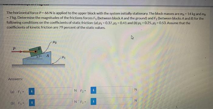 Solved The Horizontal Force P 66 N Is Applied To The Upper Chegg