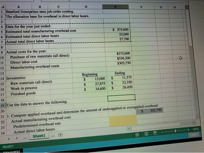 Solved Stanford Enterprises Uses Job Order Costing The Chegg