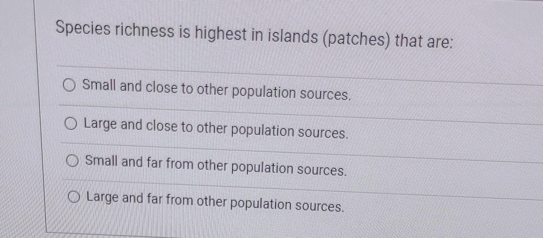 Solved Species Richness Is Highest In Islands Patches That Chegg