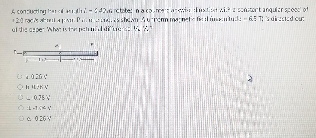 Solved A Conducting Bar Of Length L 0 40 M Rotates In A Chegg