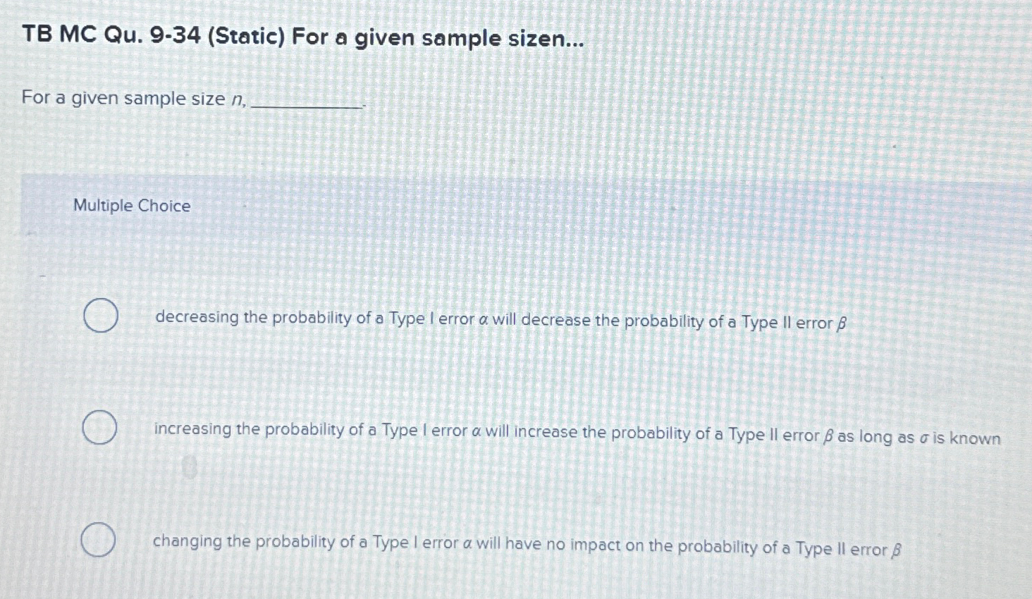 Solved TB MC Qu 9 34 Static For A Given Sample Chegg