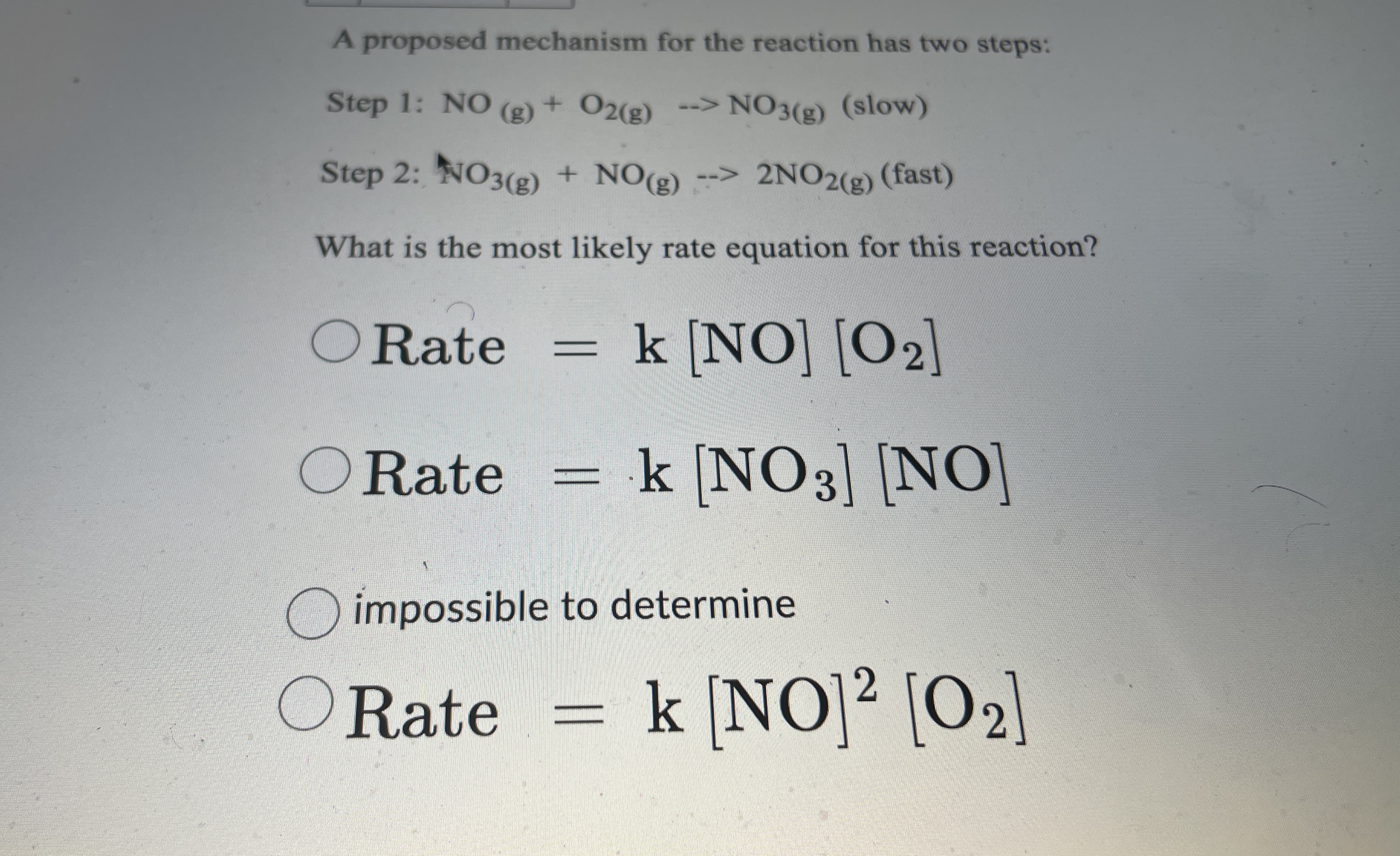 Solved A Proposed Mechanism For The Reaction Has Two Steps Chegg