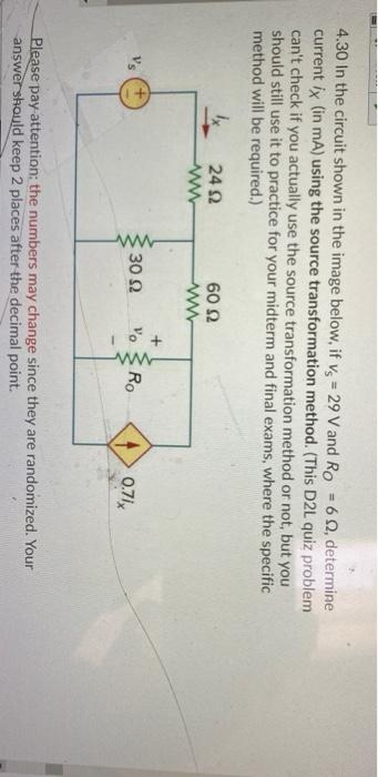 Solved 4 30 In The Circuit Shown In The Image Below If Vs Chegg