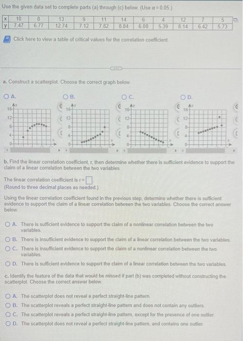 Solved Use The Given Data Set To Complete Parts A Through Chegg