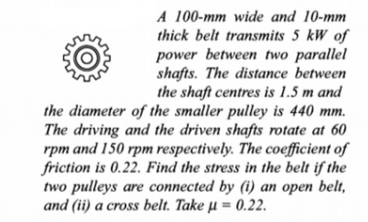 Solved A Mm Wide And Mm Thick Belt Transmits Kw Of Chegg