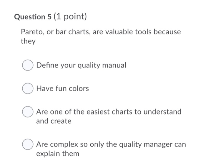 Solved Question 5 1 Point Pareto Or Bar Charts Are Chegg