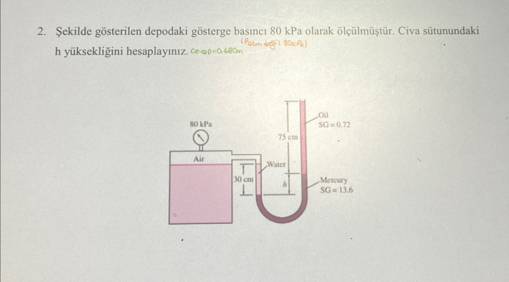 Solved Şekilde gösterilen depodaki gösterge basıncı 80kPa Chegg