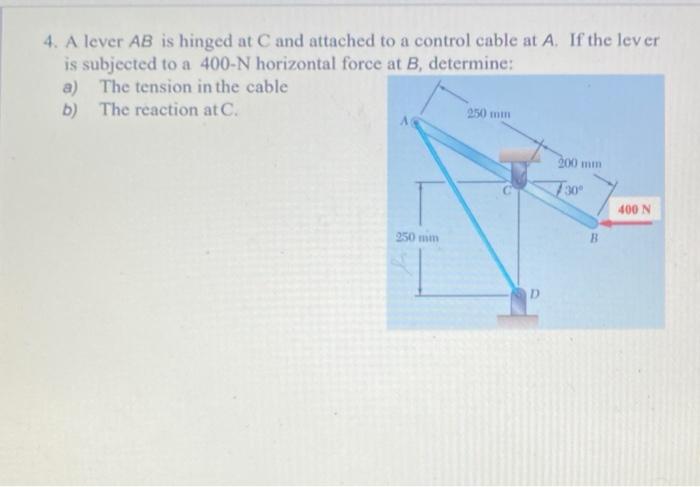 Solved A Lever Ab Is Hinged At C And Attached To A Chegg