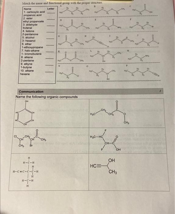 Solved Match The Name And Finctional Group With The Proper Chegg