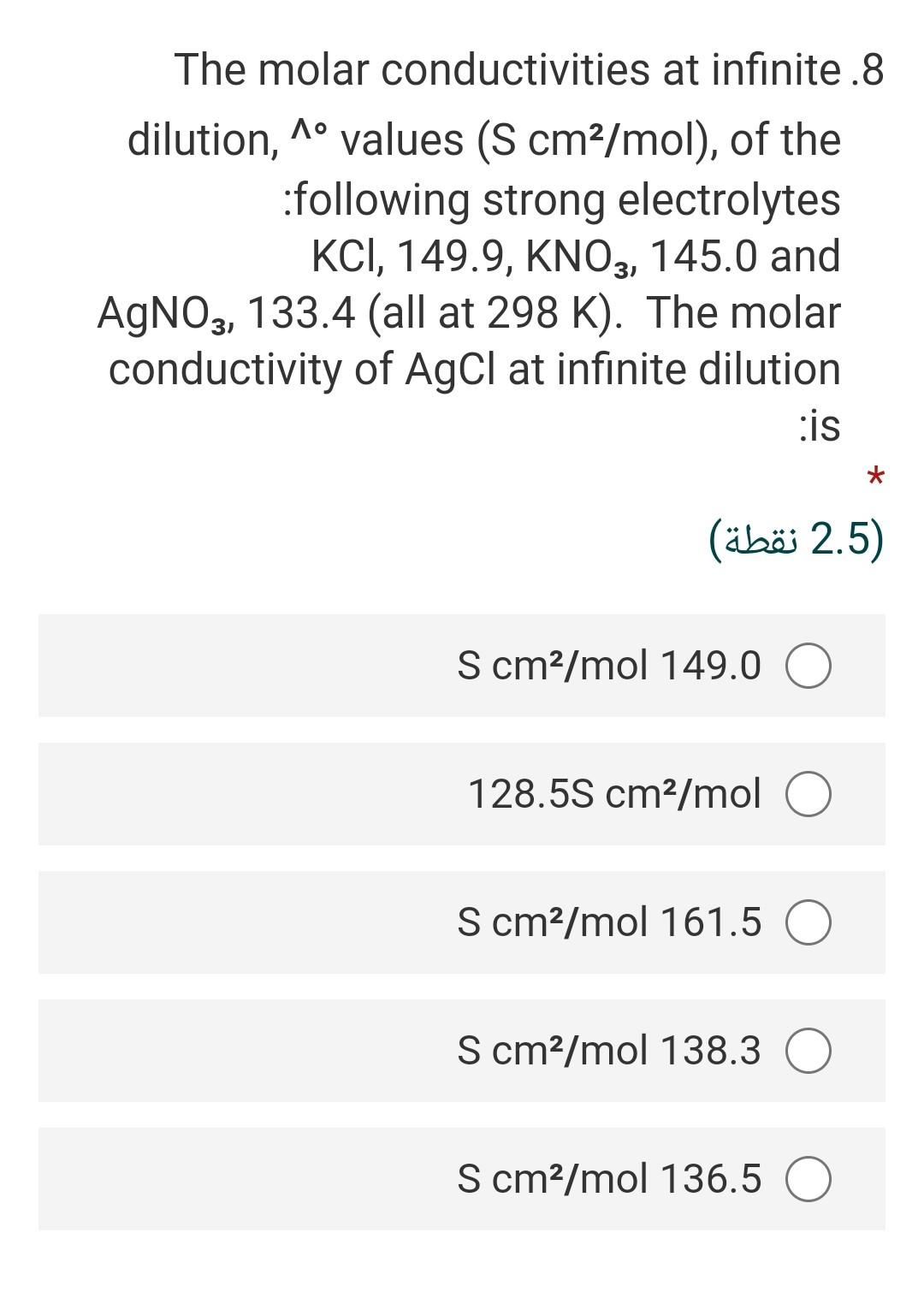 Solved The Molar Conductivities At Infinite 8 Chegg