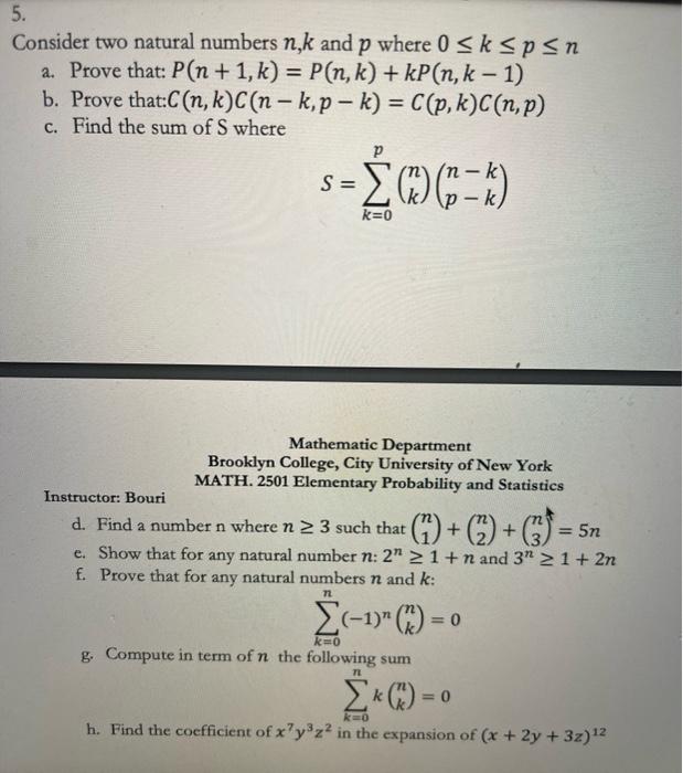 Solved Consider Two Natural Numbers N K And P Where Chegg