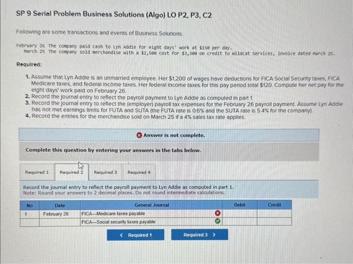 Solved SP 9 Serial Problem Business Solutions Algo LO P2 Chegg