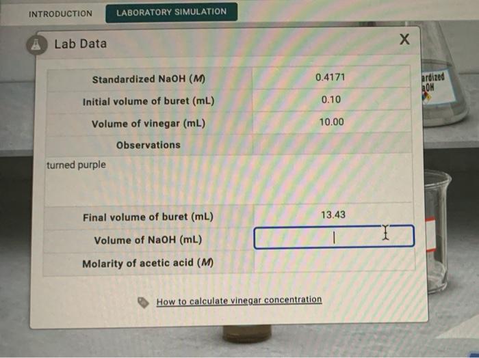 Solved Calculate Molarity Of Acetic Acid In Vinegar Chegg