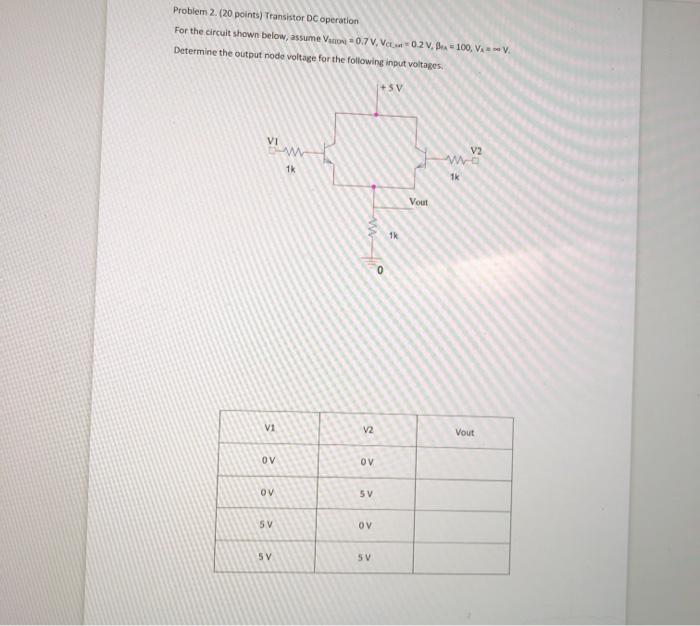 Solved Problem 2 20 Points Transistor DC Operation For Chegg