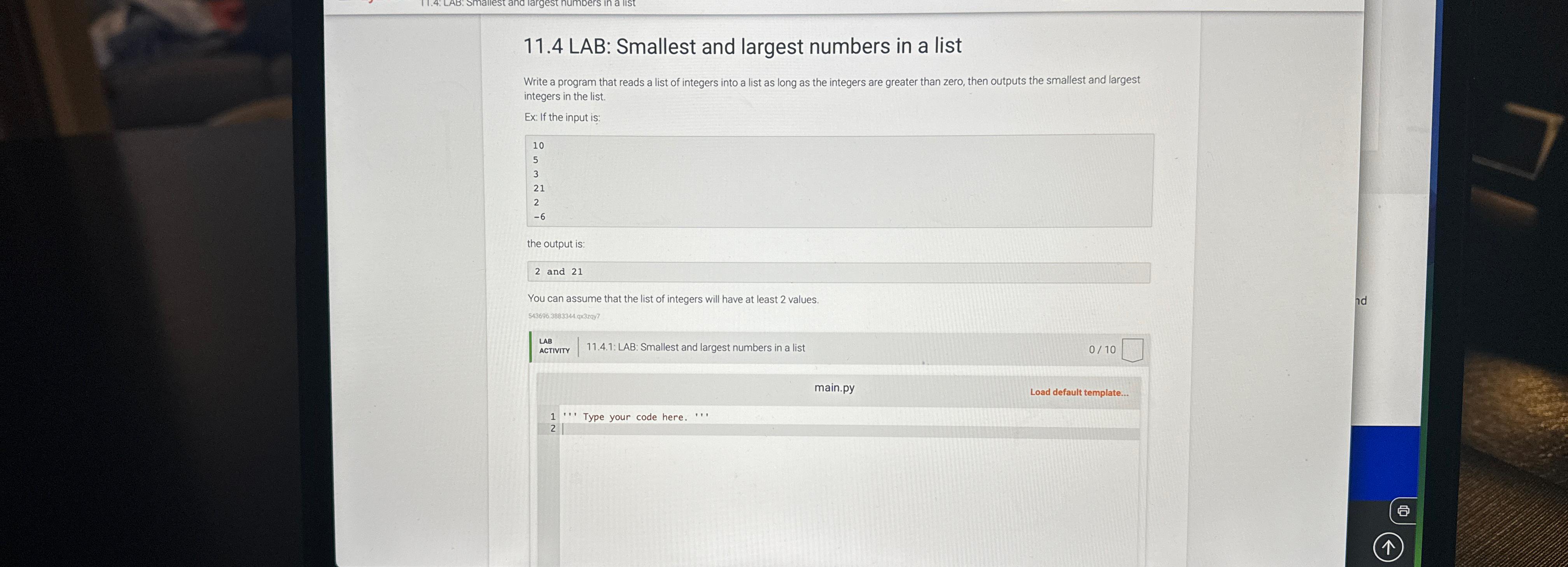 Solved Lab Smallest And Largest Numbers In A Chegg