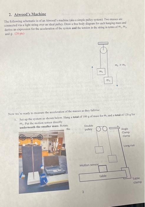 Solved 2 Atwood S Machine The Following Schematic Is Of An Chegg