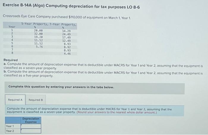 Solved Exercise A Algo Computing Depreciation For Tax Chegg