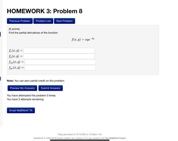 Solved 6 Points Find The Partial Derivatives Of The Chegg