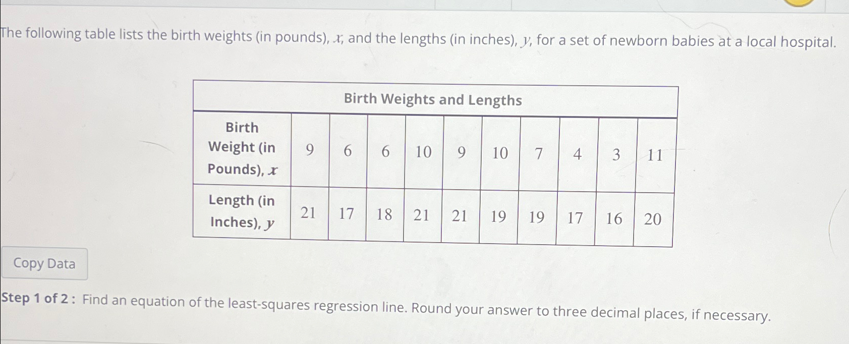 Solved The Following Table Lists The Birth Weights In Chegg