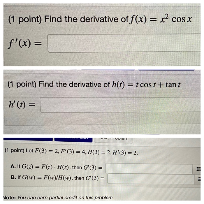 Solved 1 Point Find The Derivative Of The Function F X Chegg