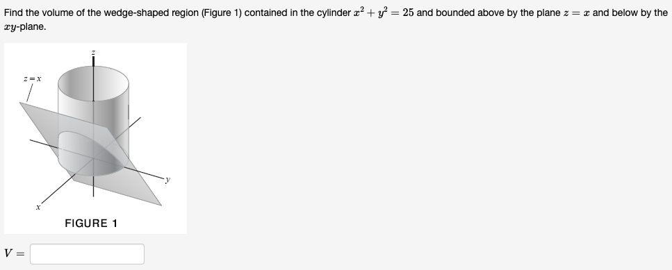 Solved Find The Volume Of The Wedge Shaped Region Figure 1 Chegg