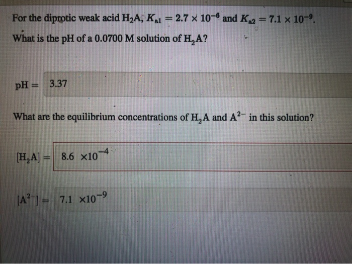 Solved For The Diprotic Weak Acid H A K X And K Chegg