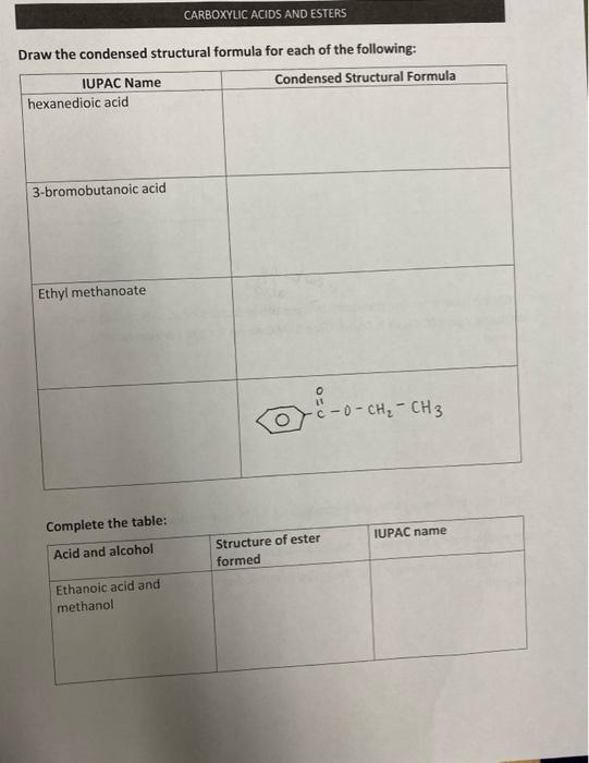 Solved CARBOXYLIC ACIDS AND ESTERS Draw The Condensed Chegg