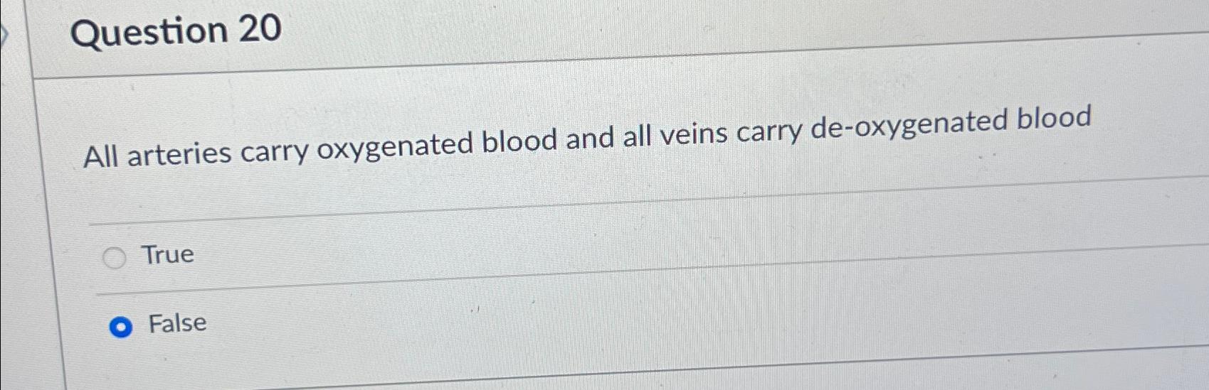 Solved Question 20All Arteries Carry Oxygenated Blood And Chegg