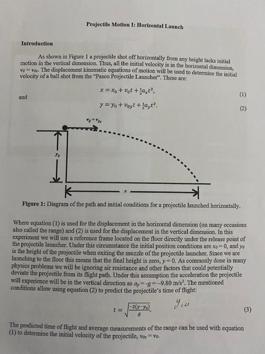 Projectile Motion 1 Horizontal Launch Introduction Chegg