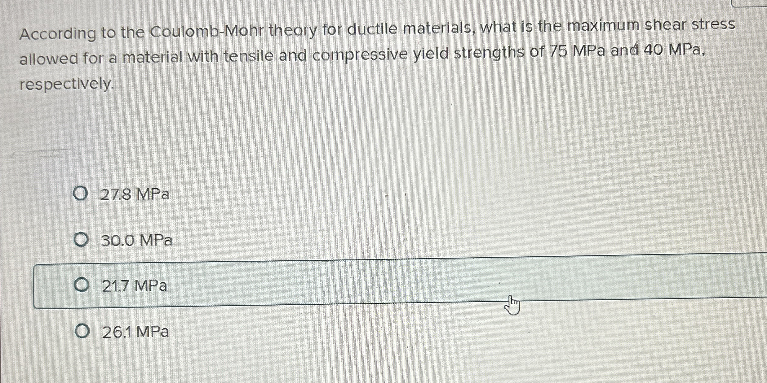 Solved According To The Coulomb Mohr Theory For Ductile Chegg