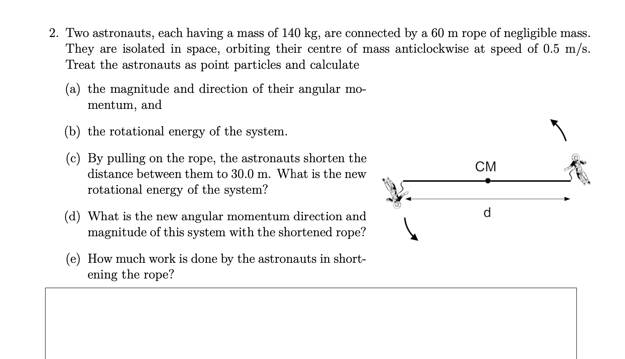 Solved Two Astronauts Each Having A Mass Of 140kg Are Chegg