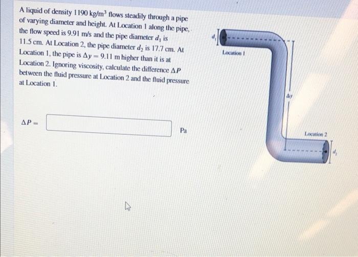 Solved A Liquid Of Density 1190 Kg M Flows Steadily Through Chegg