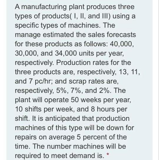 Solved A Manufacturing Plant Produces Three Types Of Chegg