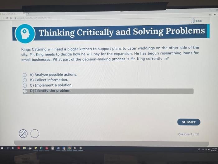 Solved L EXIT Thinking Critically And Solving Problems Chegg