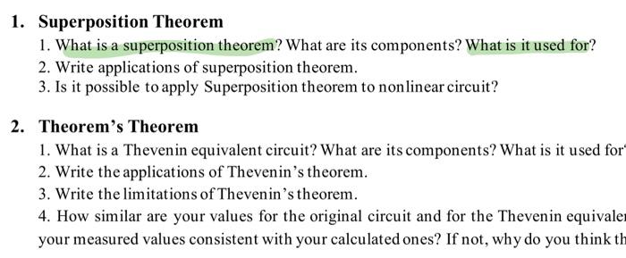 Solved 1 Superposition Theorem 1 What Is A Superposition Chegg