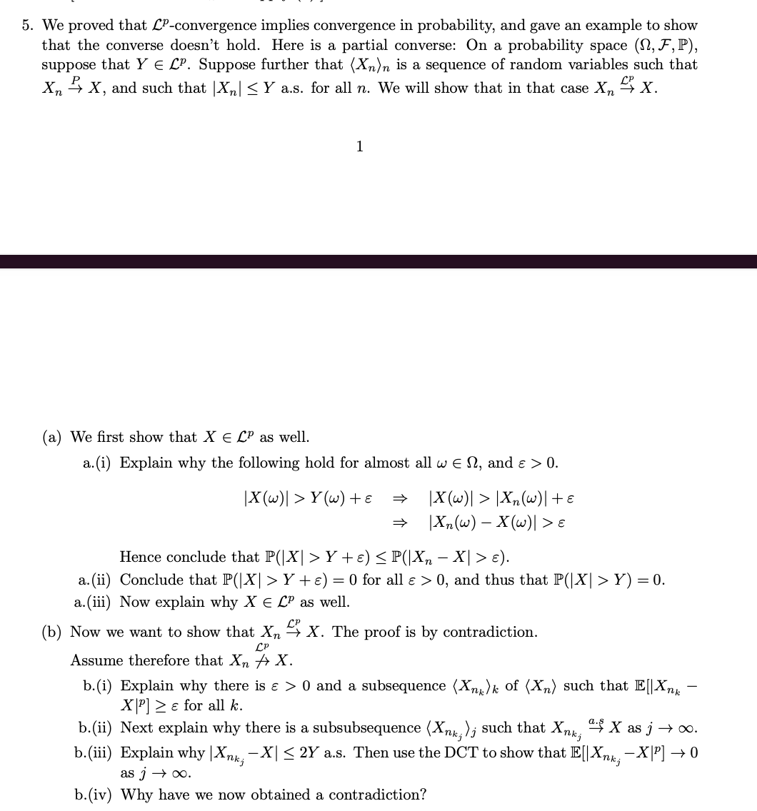 Solved We Proved That Lp Convergence Implies Convergence In Chegg