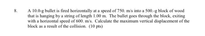 Solved A G Bullet Is Fired Horizontally At A Speed Of Chegg