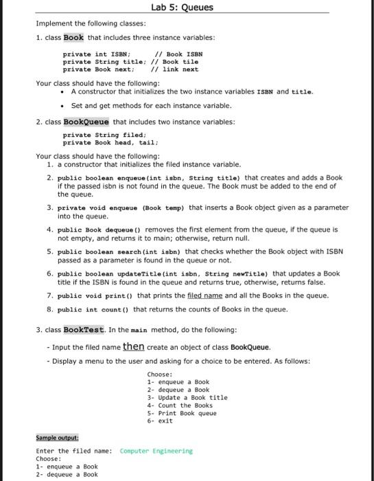 Solved Lab 5 Queues Implement The Following Classes 1 Chegg