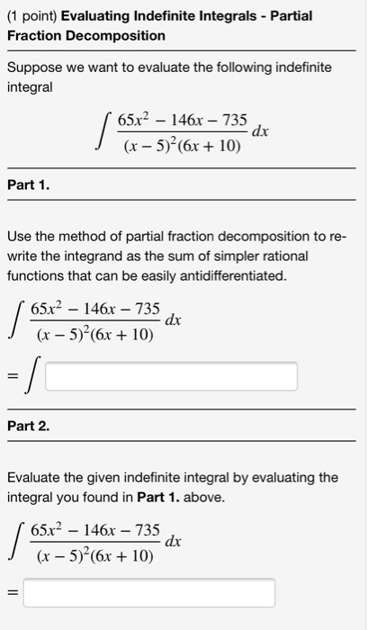 Solved Point Evaluating Indefinite Integrals Partial Chegg