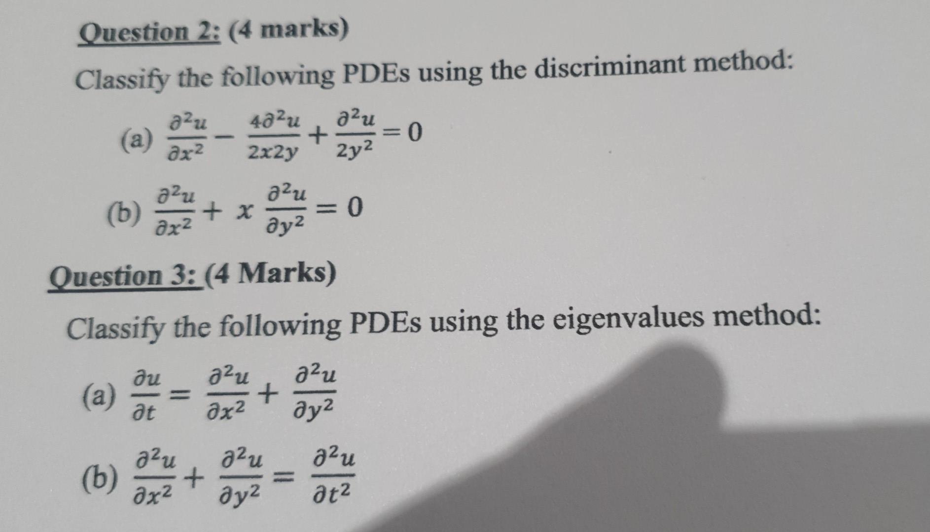 Solved Question Marks Classify The Following Pdes Chegg