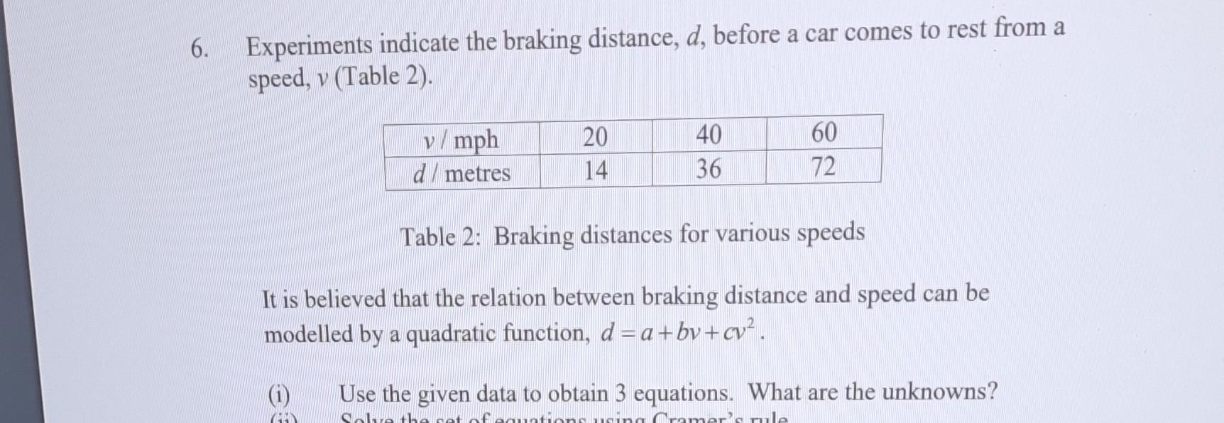 Solved Experiments Indicate The Braking Distance D Before Chegg