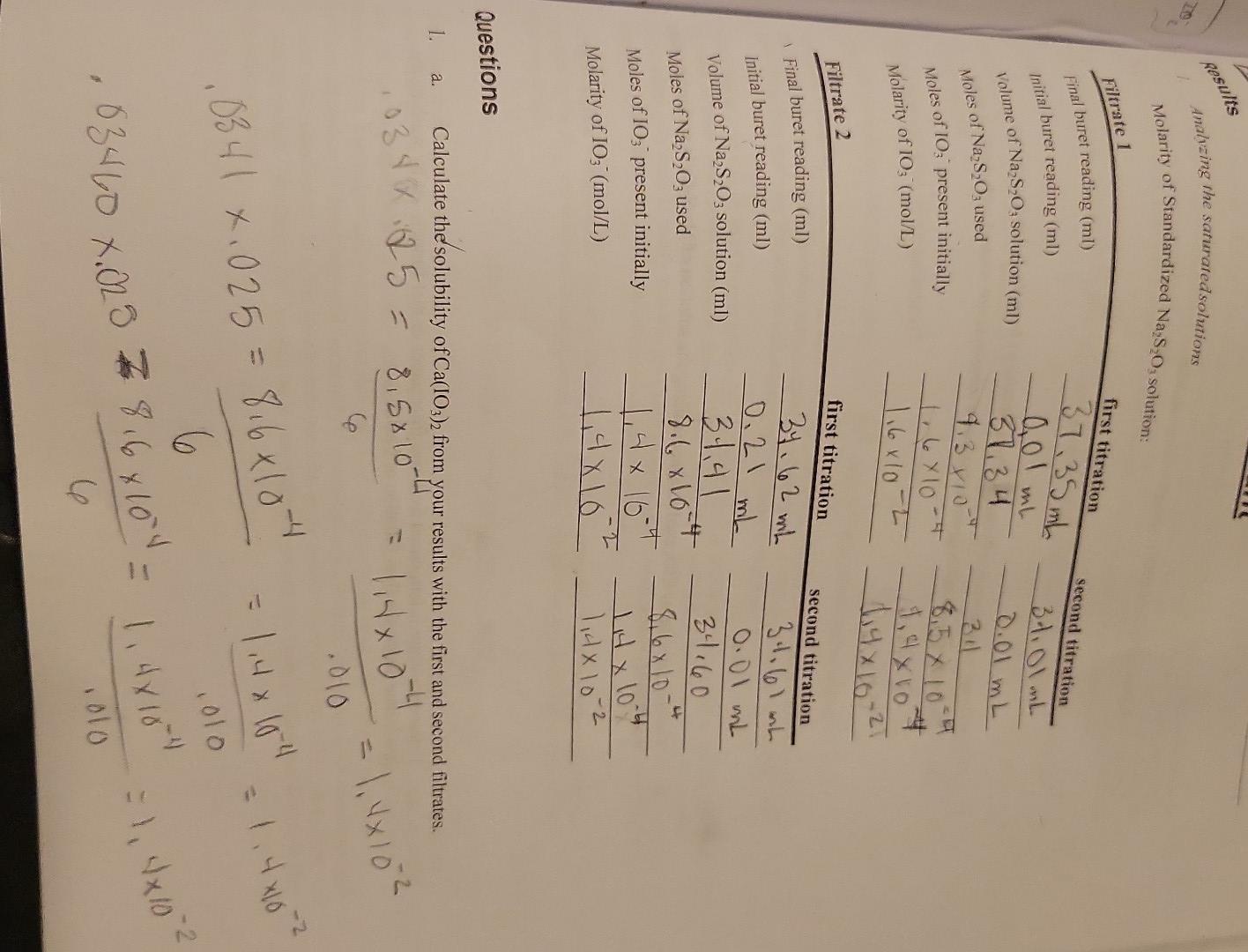 Solved Molarity Of Standardized Na S O Solution Chegg