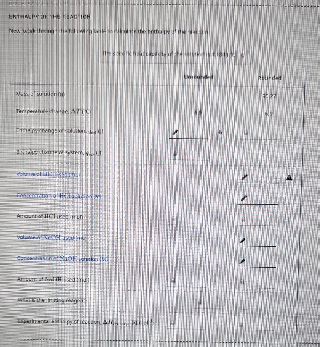 Solved ENTHALPY OF THE REACTION Chegg