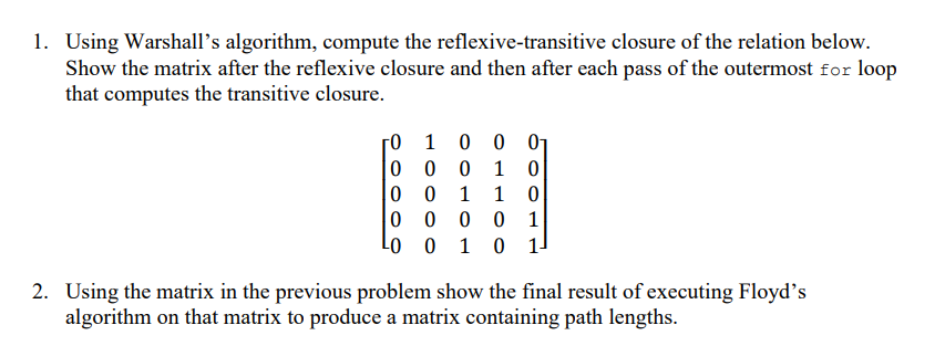 Solved Using Warshall S Algorithm Compute The Chegg