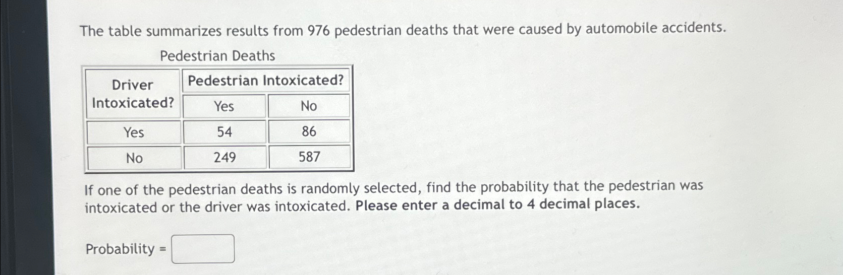 Solved The Table Summarizes Results From Pedestrian Chegg