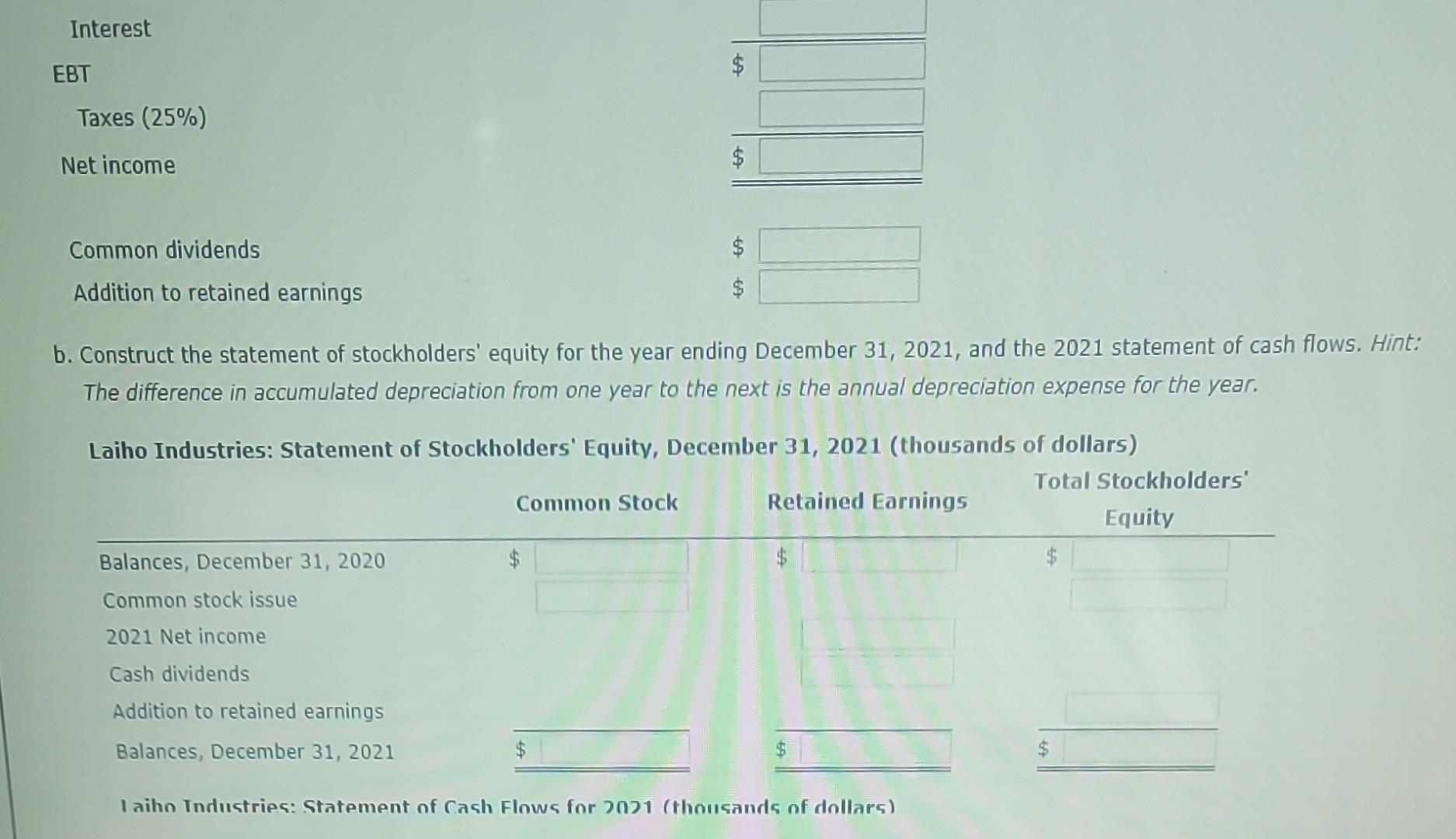 Solved Laiho Industries S 2020 And 2021 Balance Sheets In Chegg