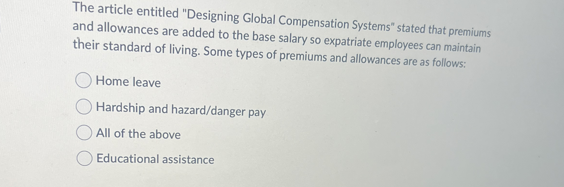 Solved The Article Entitled Designing Global Compensation Chegg