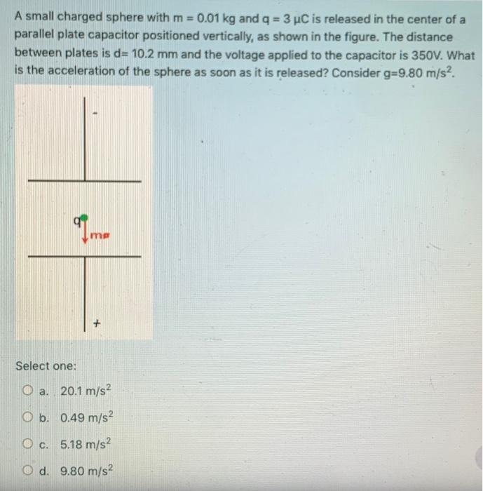 Solved A Small Charged Sphere With M Kg And Q C Chegg