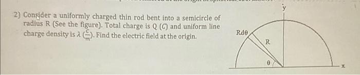 Solved 2 Consider A Uniformly Charged Thin Rod Bent Into A Chegg