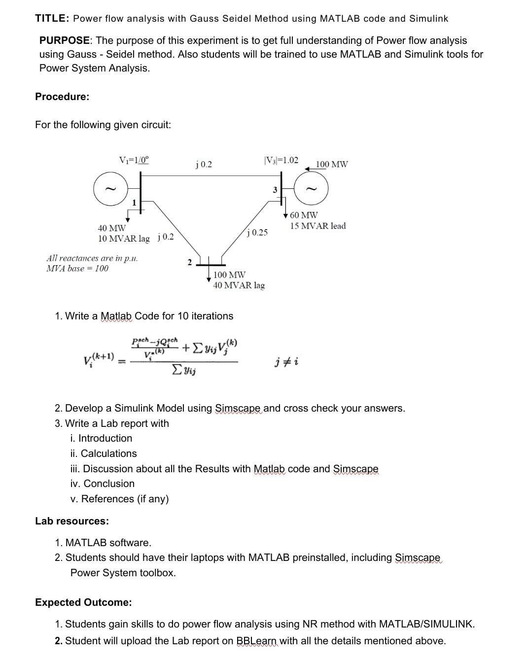 TITLE Power Flow Analysis With Gauss Seidel Method Chegg